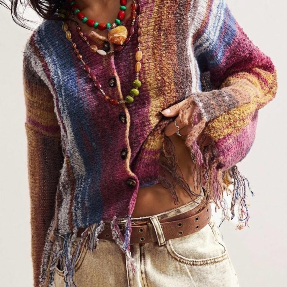 LAST ONE Bohemian Multicolor Fringed Cardigan